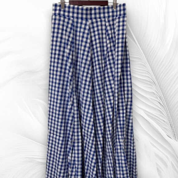Gingham Maxi Skirt High Waist A-Line with Pockets - Picture 5 of 7